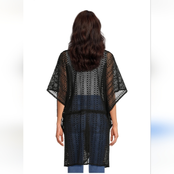 Time & Tru 3X Tie-Front Crochet Cardigan Black Bell Ruffle Sleeve Classic B-2299 - Picture 2 of 8